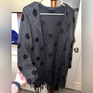 Adrienne Vittadini Gray and Black Polka Dot Cardigan